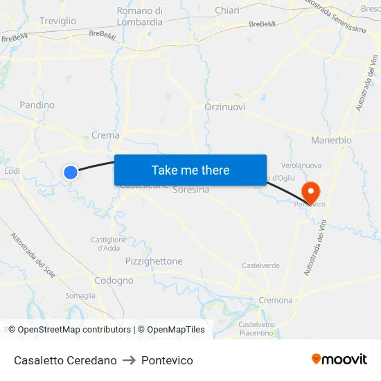 Casaletto Ceredano to Pontevico map
