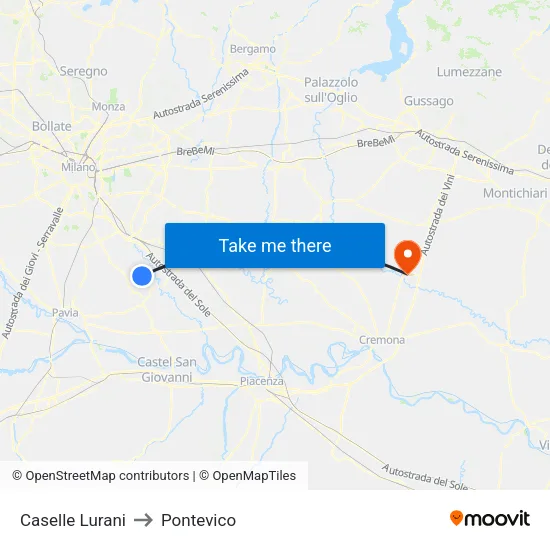 Caselle Lurani to Pontevico map