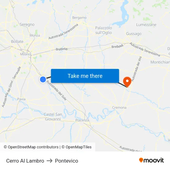 Cerro Al Lambro to Pontevico map
