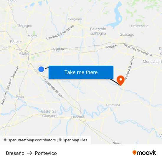 Dresano to Pontevico map
