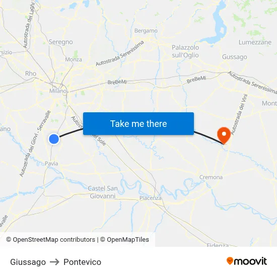 Giussago to Pontevico map