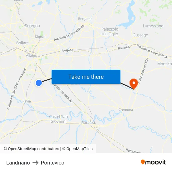 Landriano to Pontevico map
