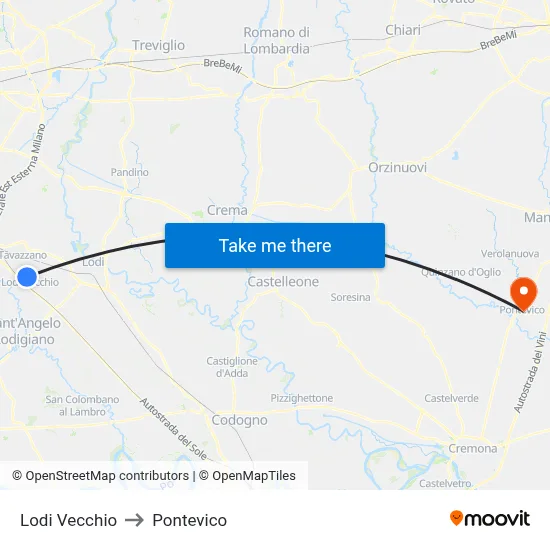 Lodi Vecchio to Pontevico map