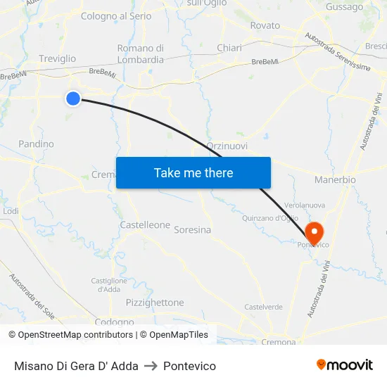 Misano di Gera d'Adda to Pontevico map