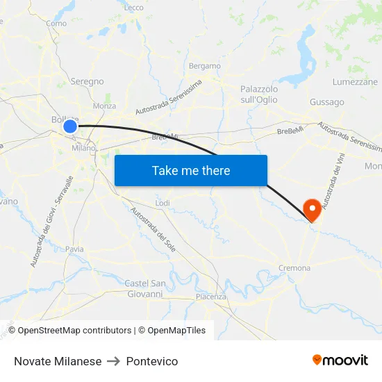 Novate Milanese to Pontevico map