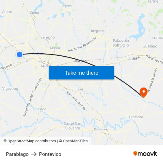 Parabiago to Pontevico map