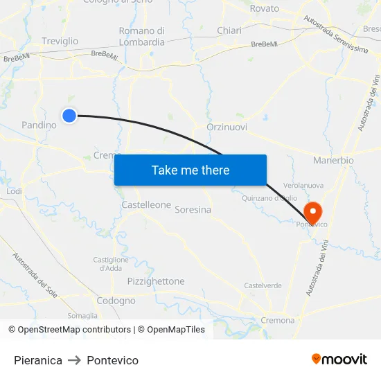 Pieranica to Pontevico map