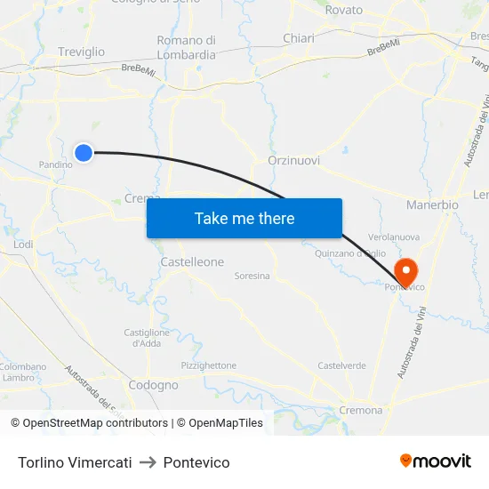 Torlino Vimercati to Pontevico map