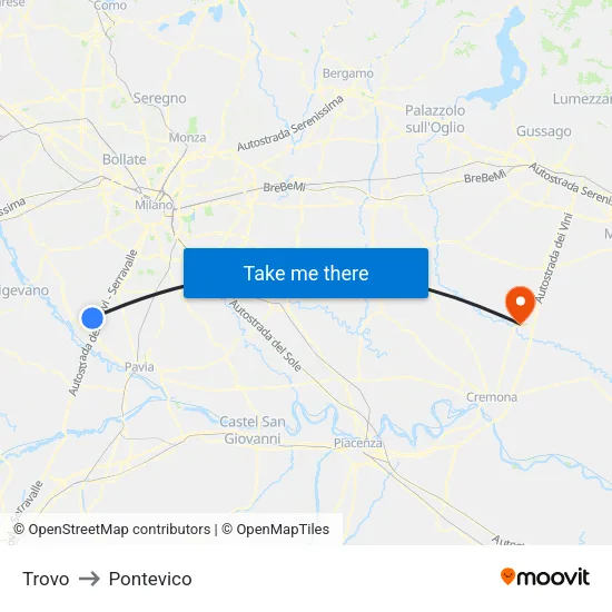 Trovo to Pontevico map