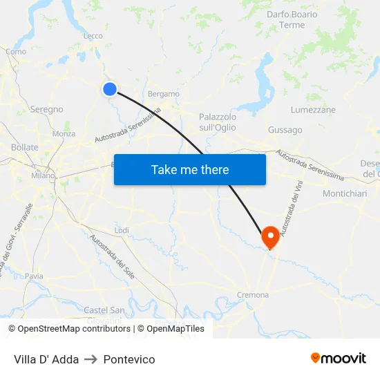 Villa D' Adda to Pontevico map