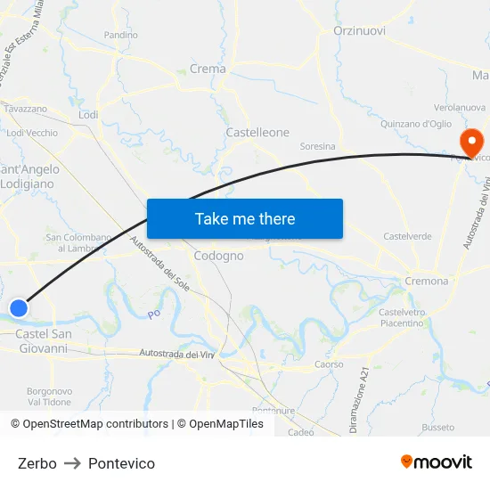 Zerbo to Pontevico map