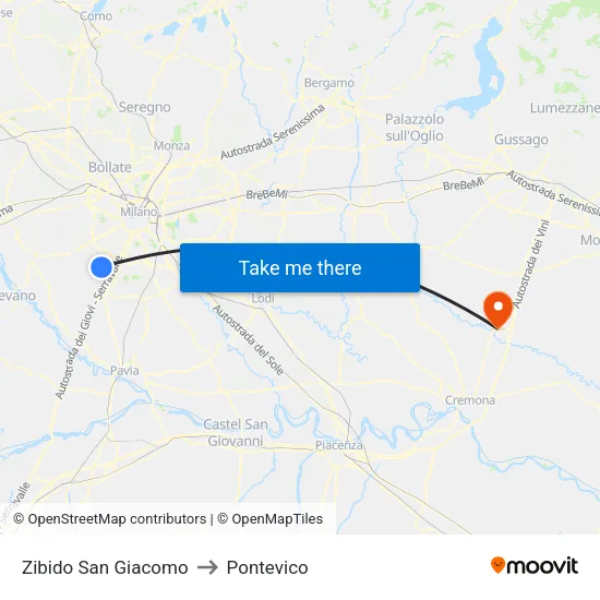 Zibido San Giacomo to Pontevico map