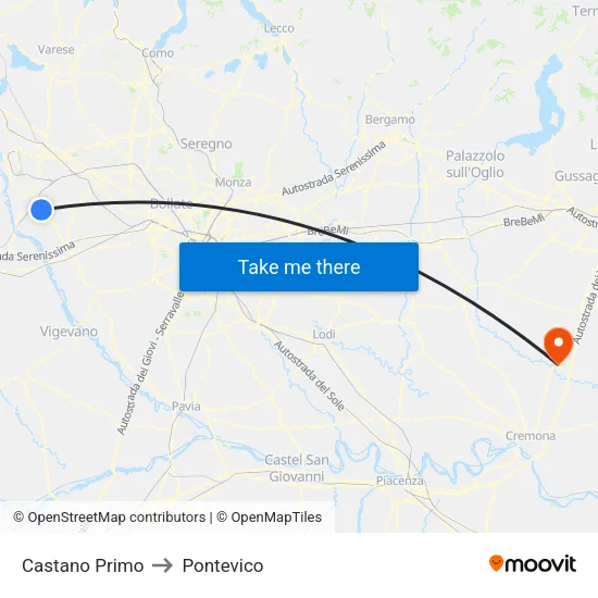 Castano Primo to Pontevico map