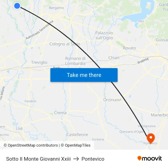 Sotto Il Monte Giovanni Xxiii to Pontevico map