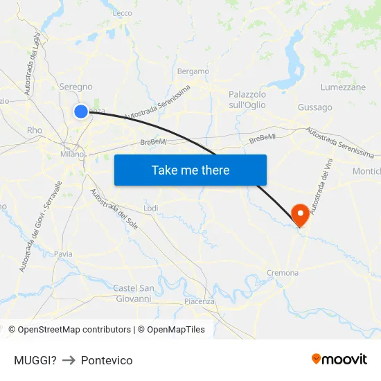 Muggiò to Pontevico map