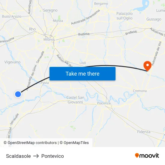 Scaldasole to Pontevico map