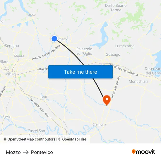 Mozzo to Pontevico map