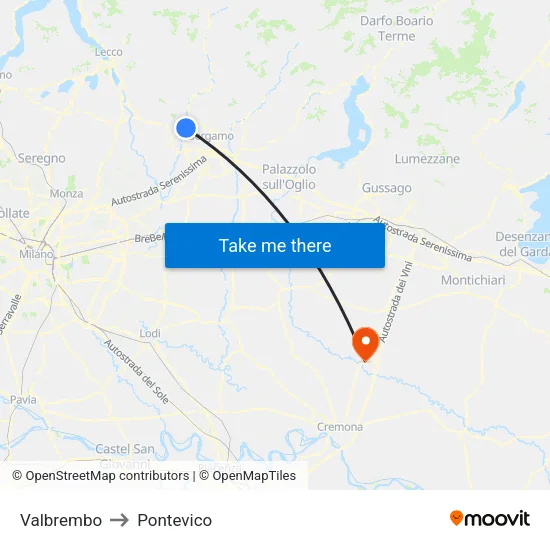 Valbrembo to Pontevico map