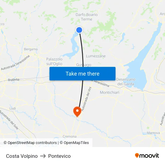 Costa Volpino to Pontevico map