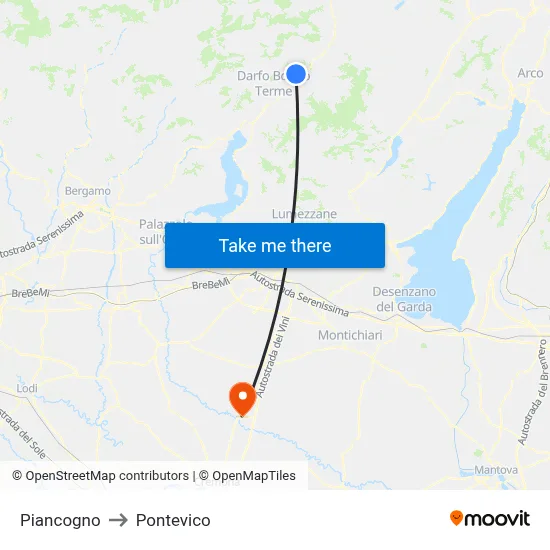 Piancogno to Pontevico map