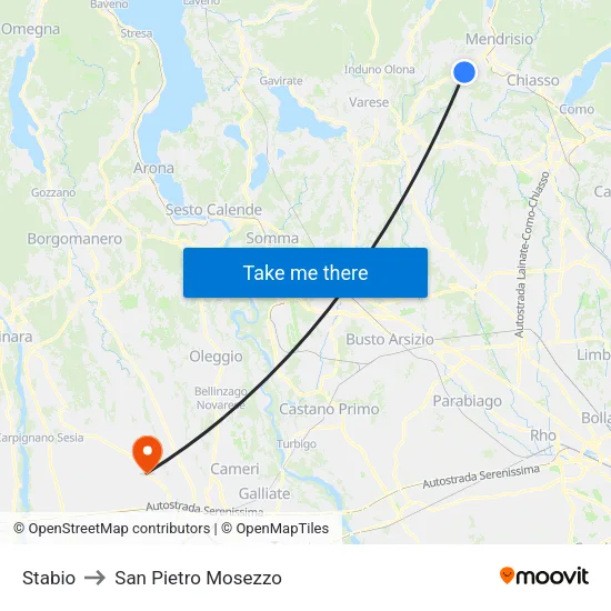 Stabio to San Pietro Mosezzo map