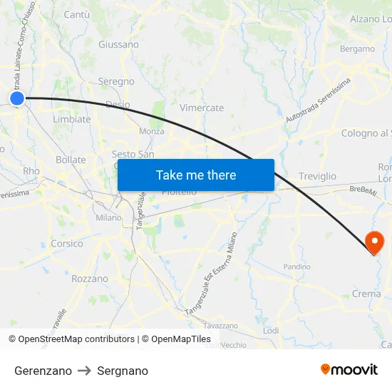 Gerenzano to Sergnano map