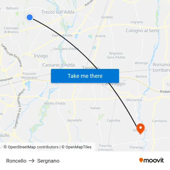 Roncello to Sergnano map