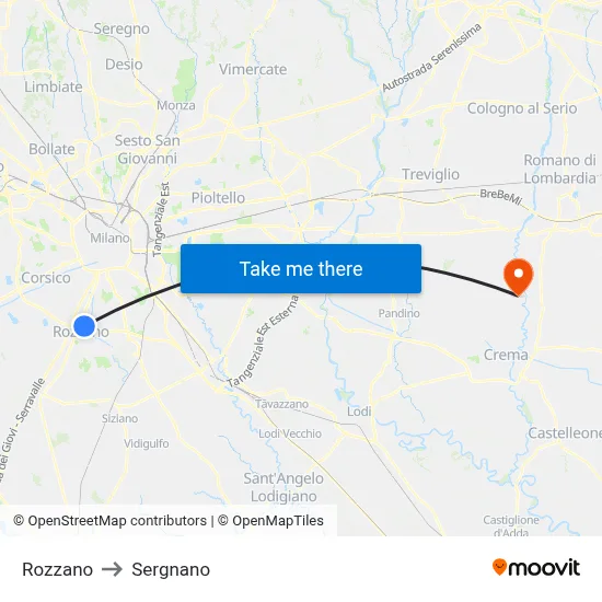 Rozzano to Sergnano map