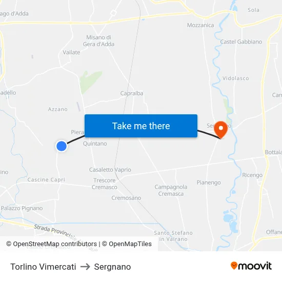 Torlino Vimercati to Sergnano map