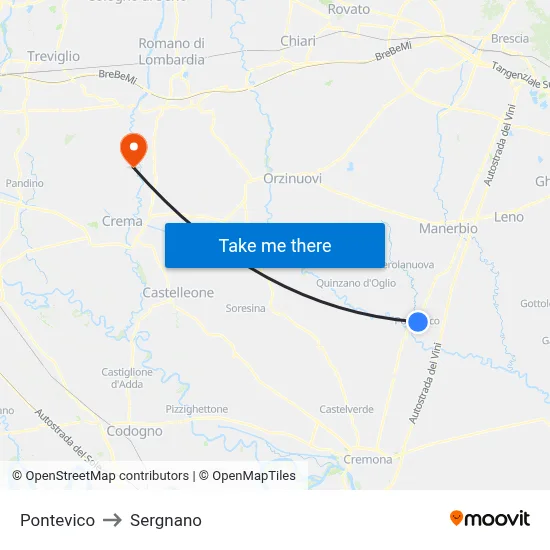 Pontevico to Sergnano map