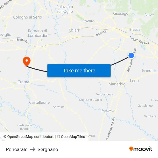 Poncarale to Sergnano map