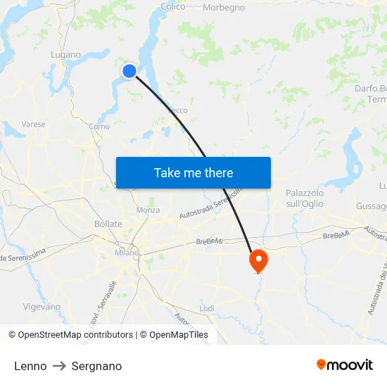 Lenno to Sergnano map