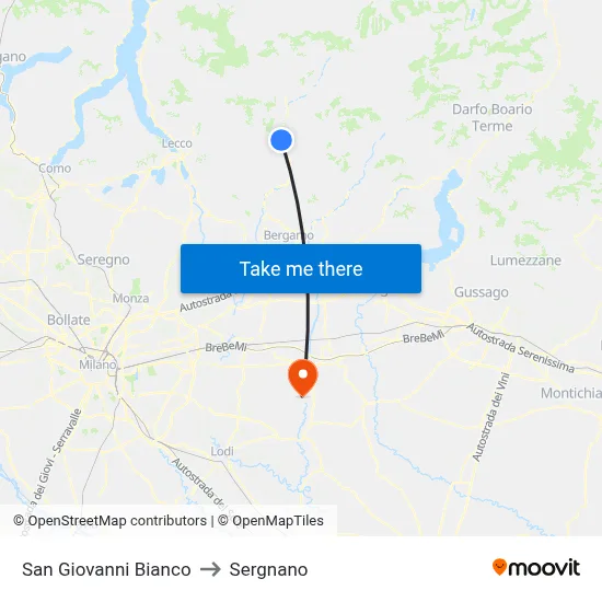 San Giovanni Bianco to Sergnano map
