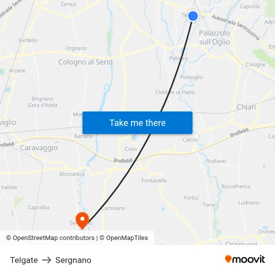 Telgate to Sergnano map