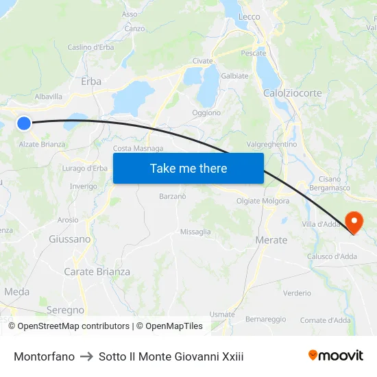Montorfano to Sotto Il Monte Giovanni Xxiii map