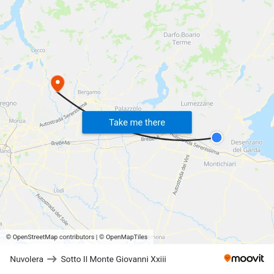 Nuvolera to Sotto Il Monte Giovanni Xxiii map
