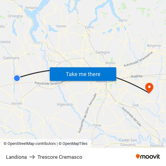 Landiona to Trescore Cremasco map