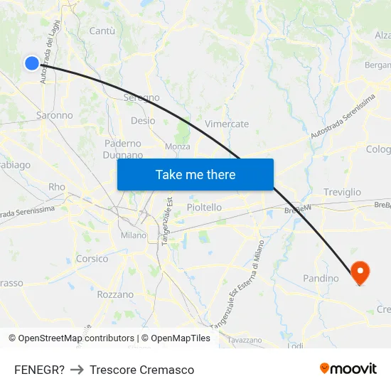 Fenegro to Trescore Cremasco map