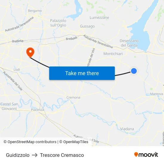 Guidizzolo to Trescore Cremasco map