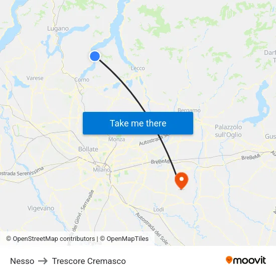 Nesso to Trescore Cremasco map