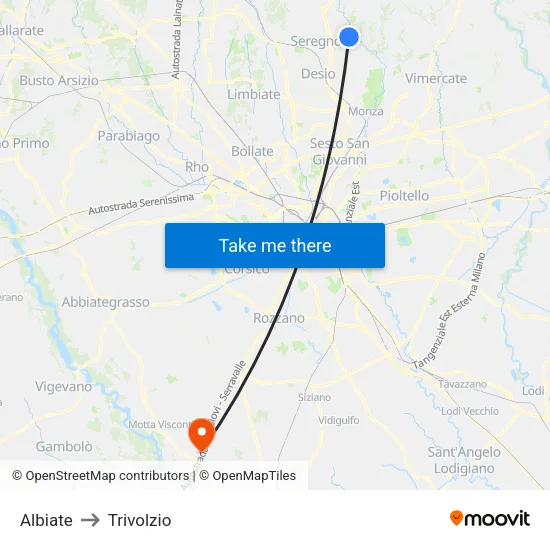 Albiate to Trivolzio map