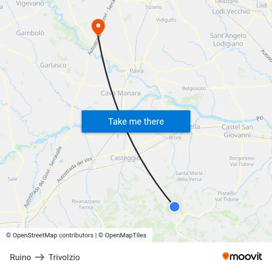 Ruino to Trivolzio map