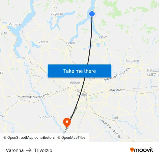 Varenna to Trivolzio map