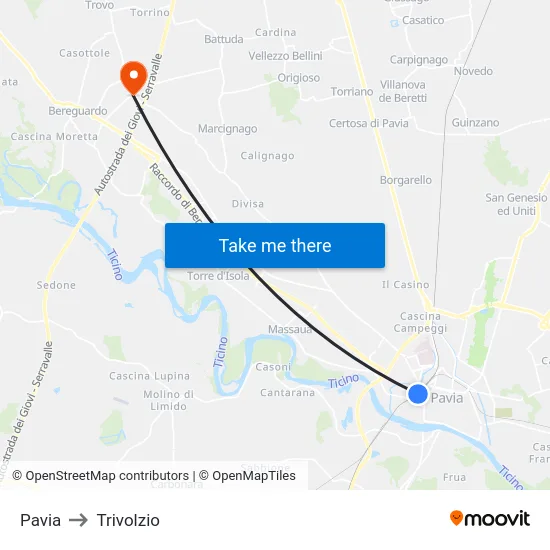 Pavia to Trivolzio map