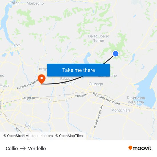 Collio to Verdello map