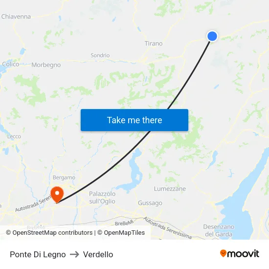 Ponte Di Legno to Verdello map
