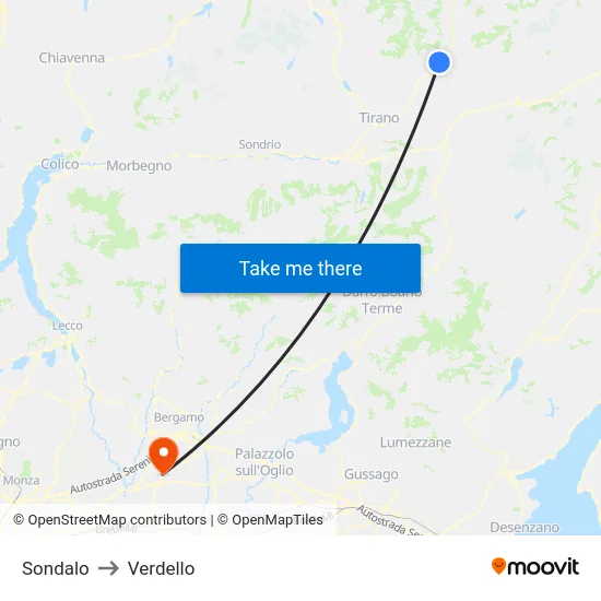 Sondalo to Verdello map