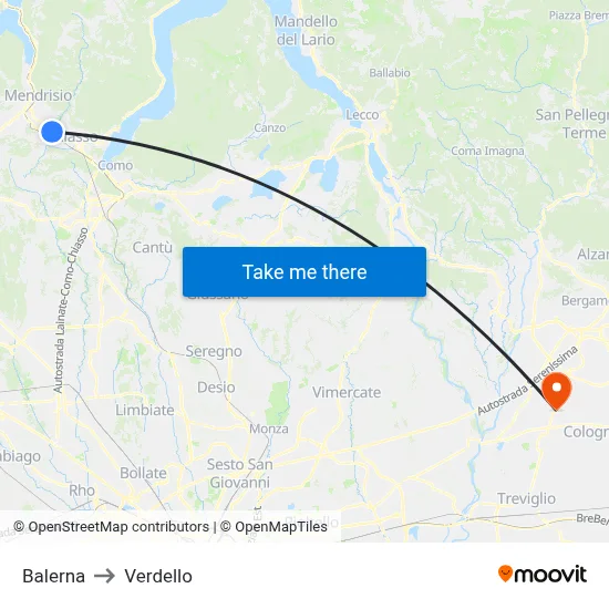 Balerna to Verdello map