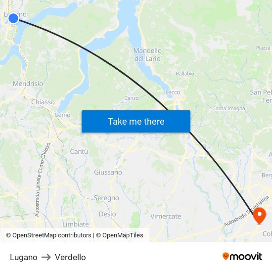Lugano to Verdello map