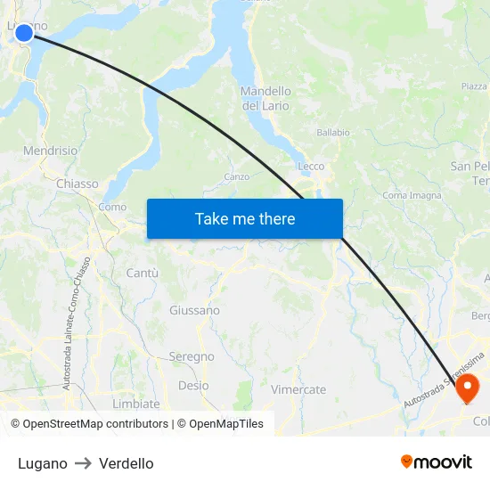 Lugano to Verdello map